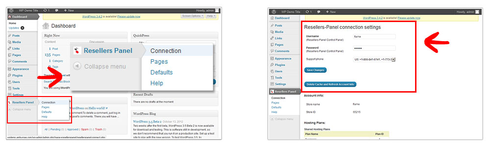 How to connect WordPress with the reseller hosting API
