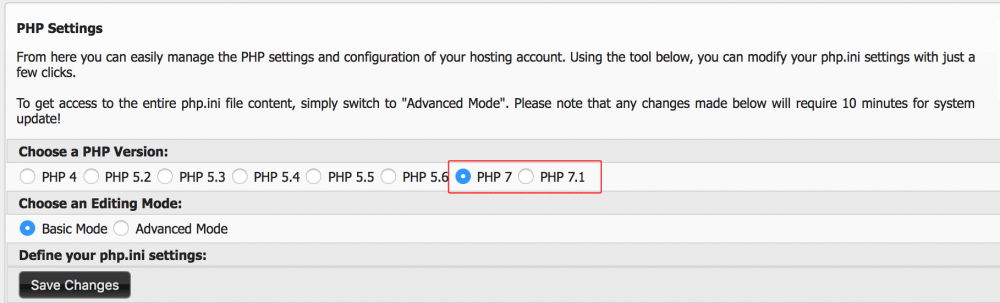 enable php 7 hepsia control panel