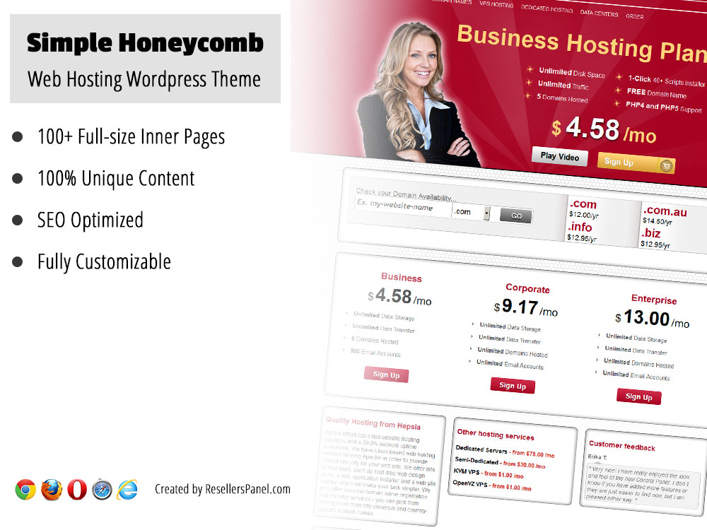 Simple Honeycomb WordPress hosting theme || Click for Live Demo