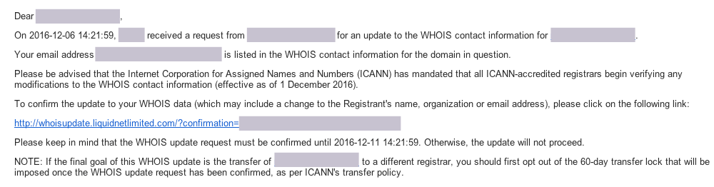 whois update confirmation email