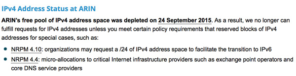 Arin: no free IPs left in IPv4 pool 