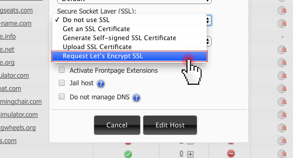 Let's Encrypt SSL request certificate Hepsia Control Panel